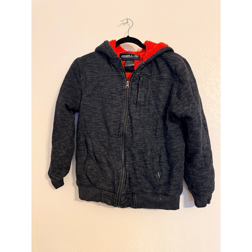 ONeill Kids Fleece Lined Zip Up Hoodie Jacket Charcoal Red Size L G